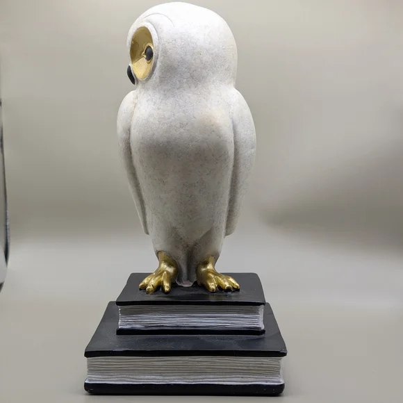 Elegant Gold and White Owl Sculpture on Books - Picture 2 of 5